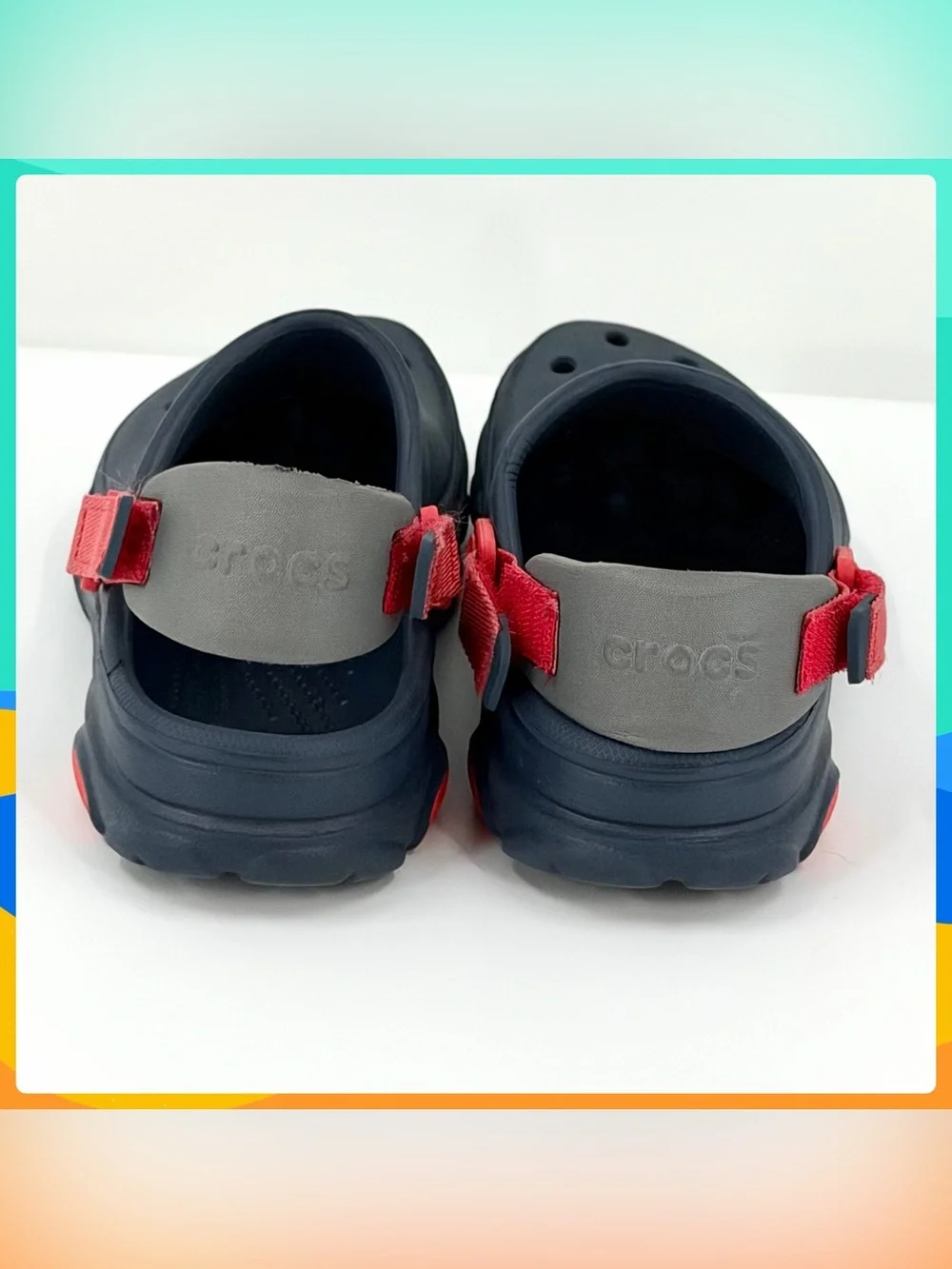 Kids Navy Blue CROCS Clogs w Red Adjustable Length Heel Straps Juvenile Size 3